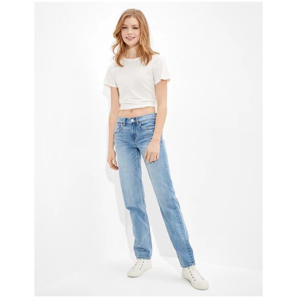 American RETRO '90s Low Rise Straight Medium Wash Distressed Cotton Jean 8 - Picture 1 of 11